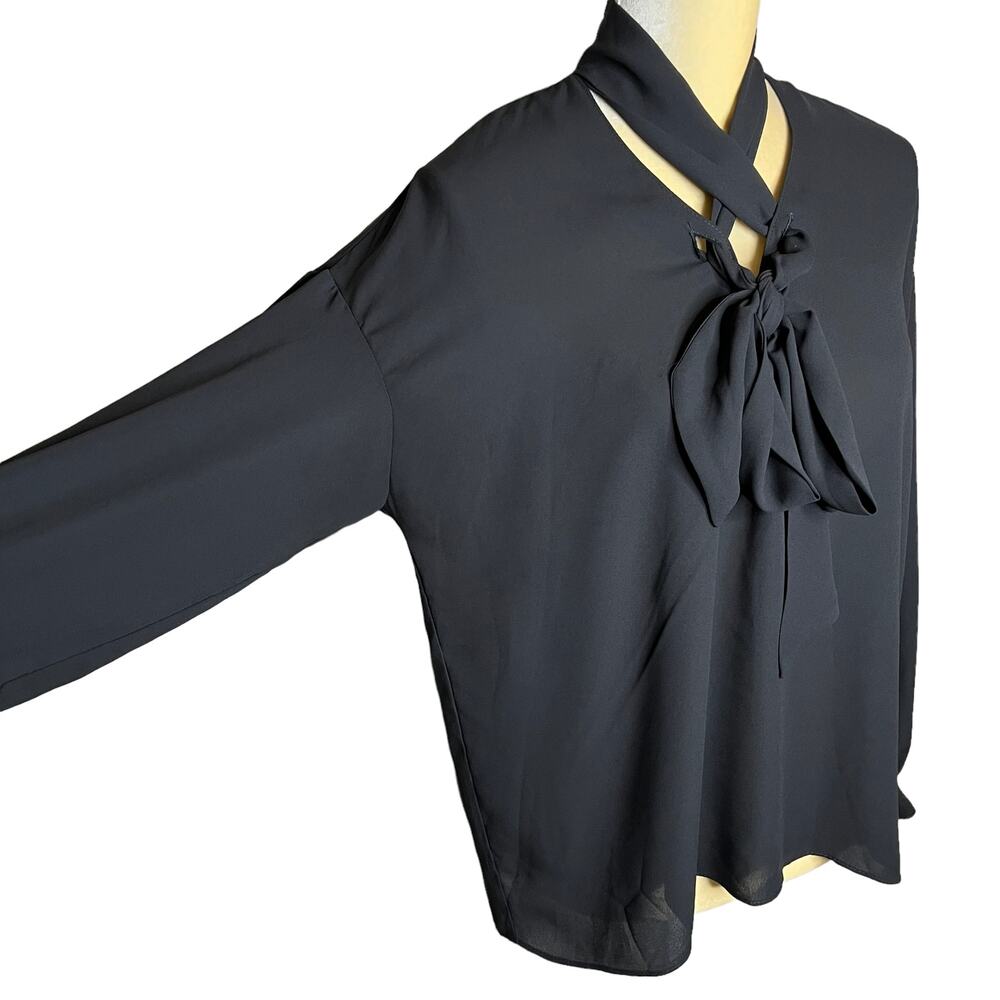 Joseph Ribkoff Black Long Sleeve Blouse Top Bow Neck EUC Size 6 - Picture 7 of 9